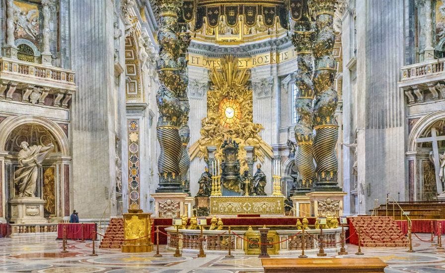 Altar of the Vatican Basilica's Central Altar, adorned with intricate designs and religious symbols.