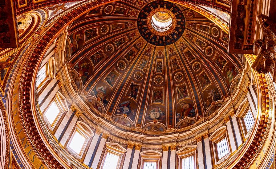 The iconic dome of St. Peter's Basilica in Rome, Italy