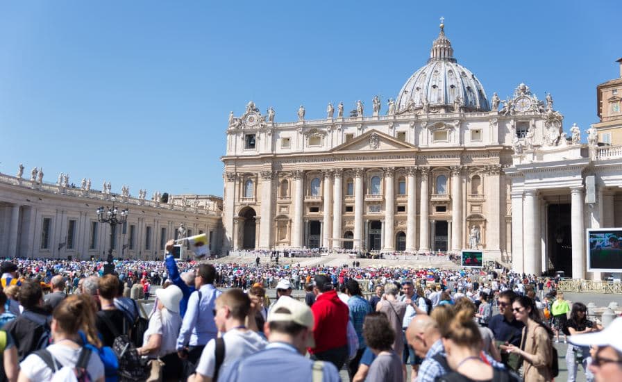 Aerial view of St. Peter's Basilica, a magnificent architectural masterpiece in Vatican City.