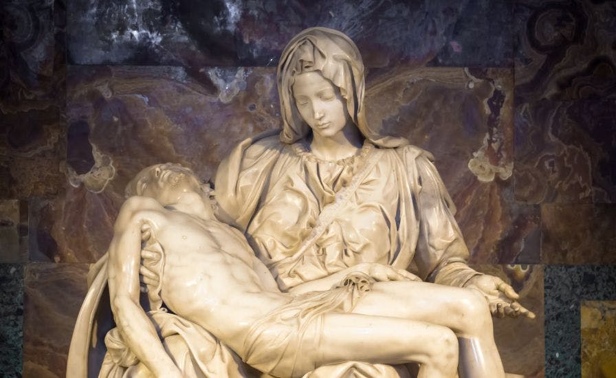 Statue of the Virgin Mary and Child by Michelangelo, inspired by his Pietà masterpiece.